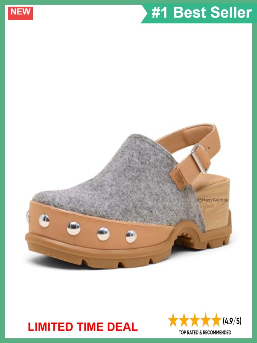Felt & Leather Clog with Evertread Rubber and Adjustable Ankle Strap